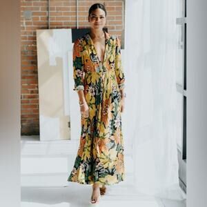 Farm Rio Black Garden Long Sleeve Dress